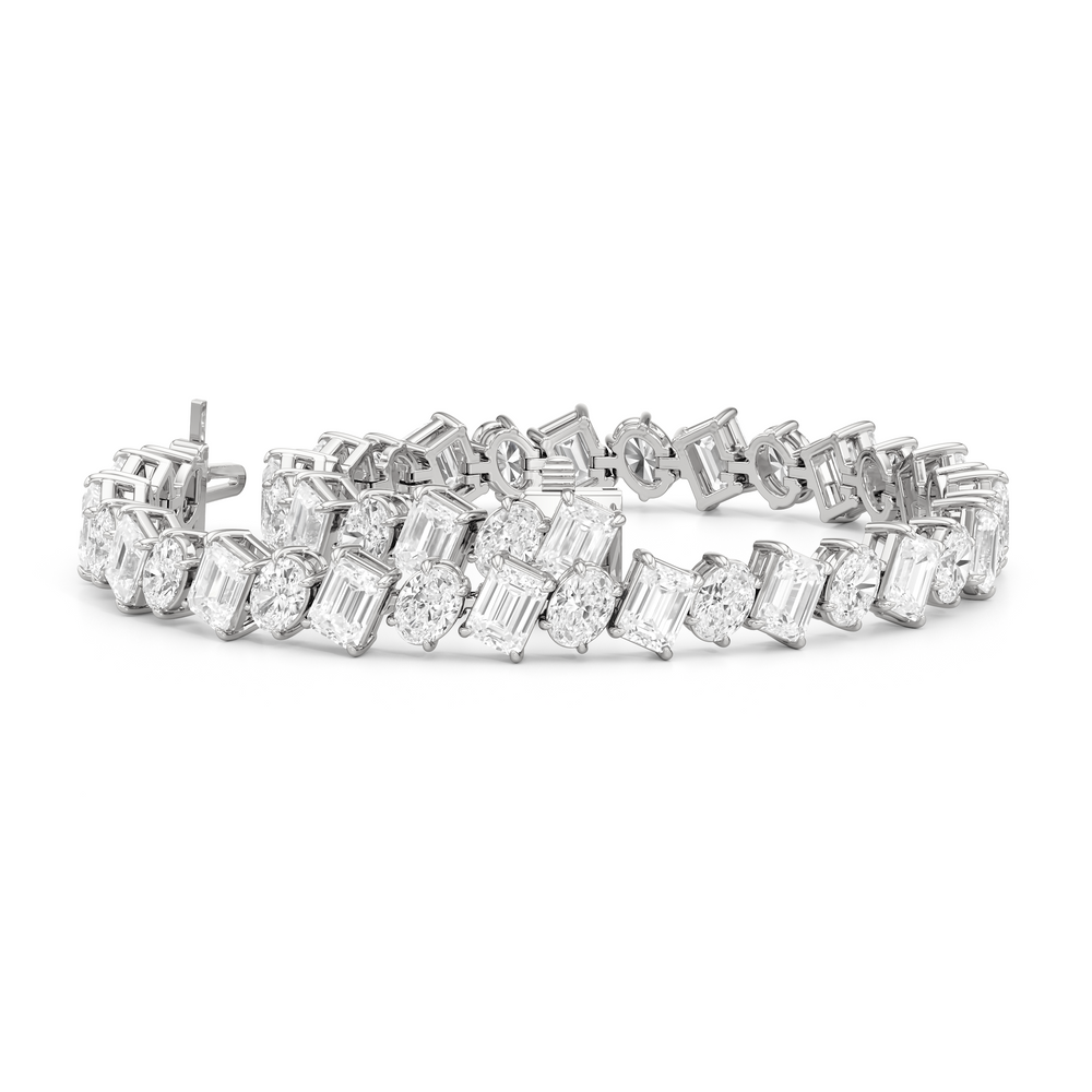 Angled Emerald and Oval Tennis Bracelet with Lab Cut Diamond in 14KT White Gold view 3
