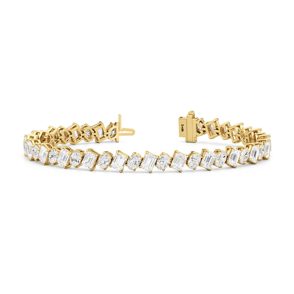 Angled Emerald and Oval Tennis Bracelet with Lab Cut Diamond in 14KT Yellow Gold view 2
