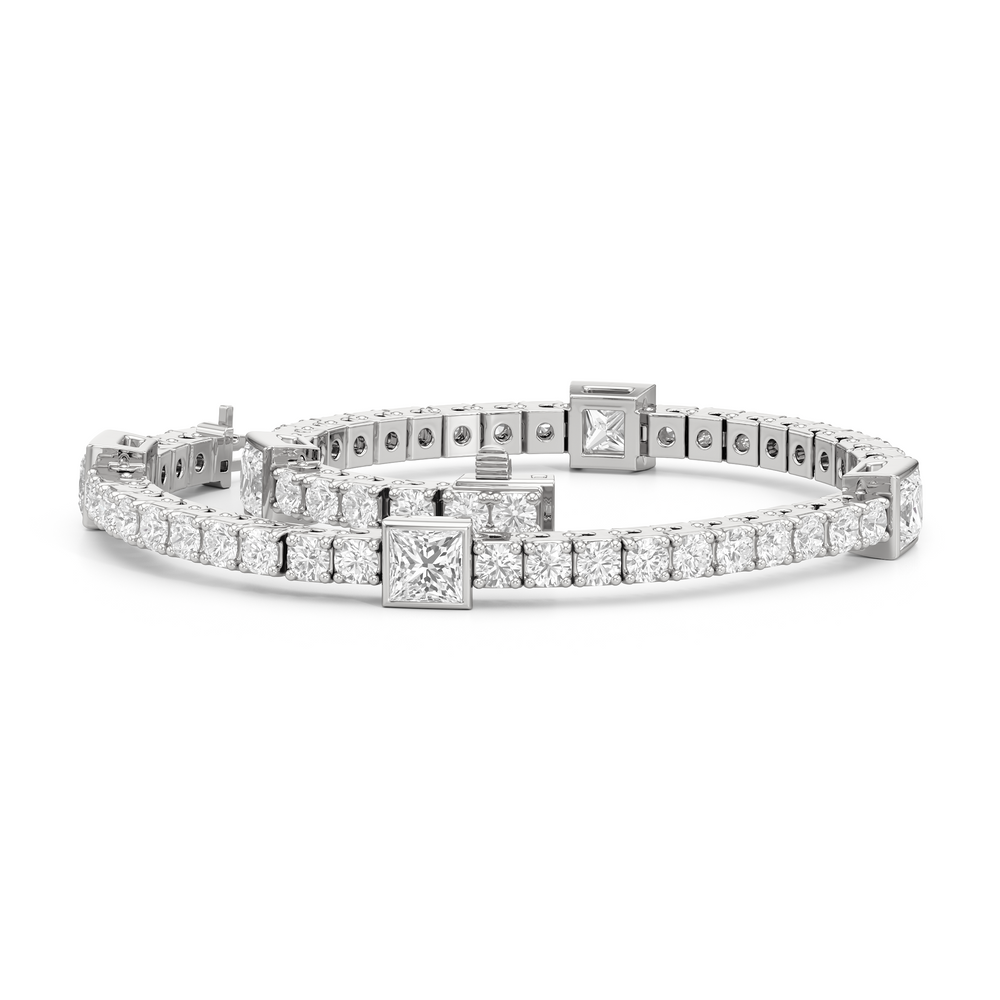 Bezeled Princess Station Tennis Bracelet with 7 Cut Diamond in 14KT White Gold view 3
