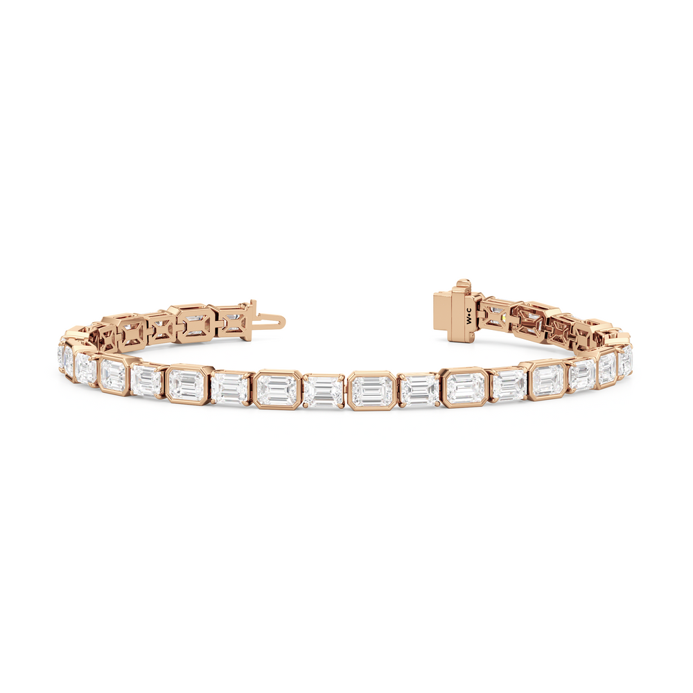 Bezeled Emerald Alternating Tennis Bracelet with 15 1/2 Cut Diamond in 14KT Rose Gold view 2
