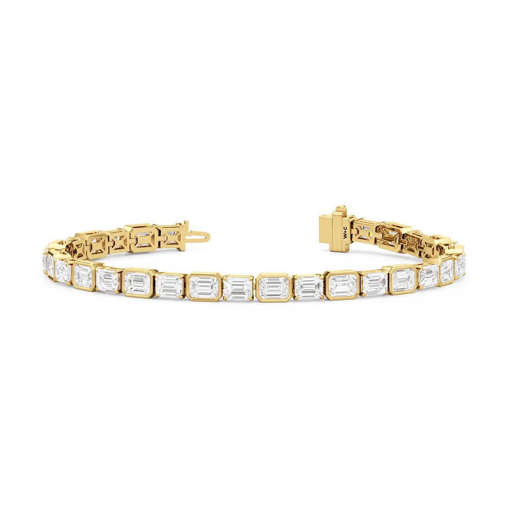 Bezeled Emerald Alternating Tennis Bracelet with 15 1/2 Cut Diamond in 14KT Yellow Gold view 2
