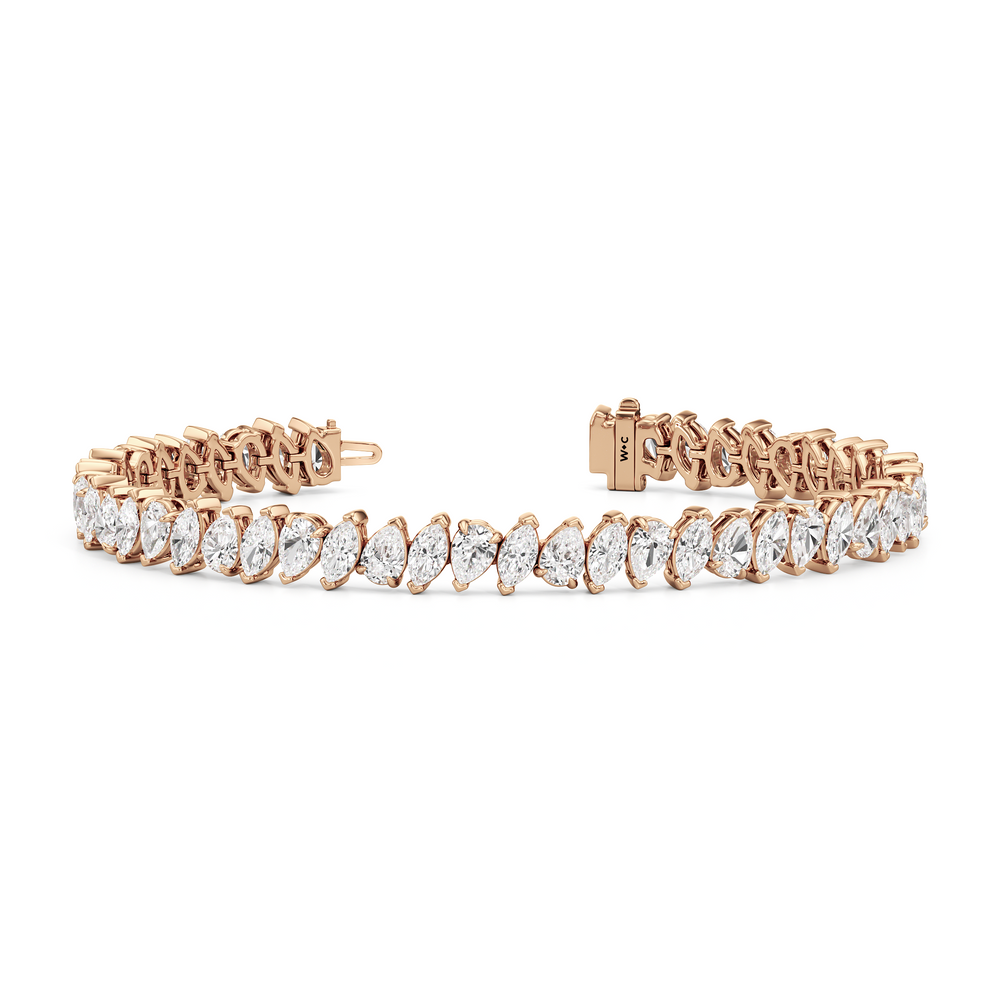 Marquise and Pear Tennis Bracelet with Lab Cut Diamond in 14KT Rose Gold view 2

