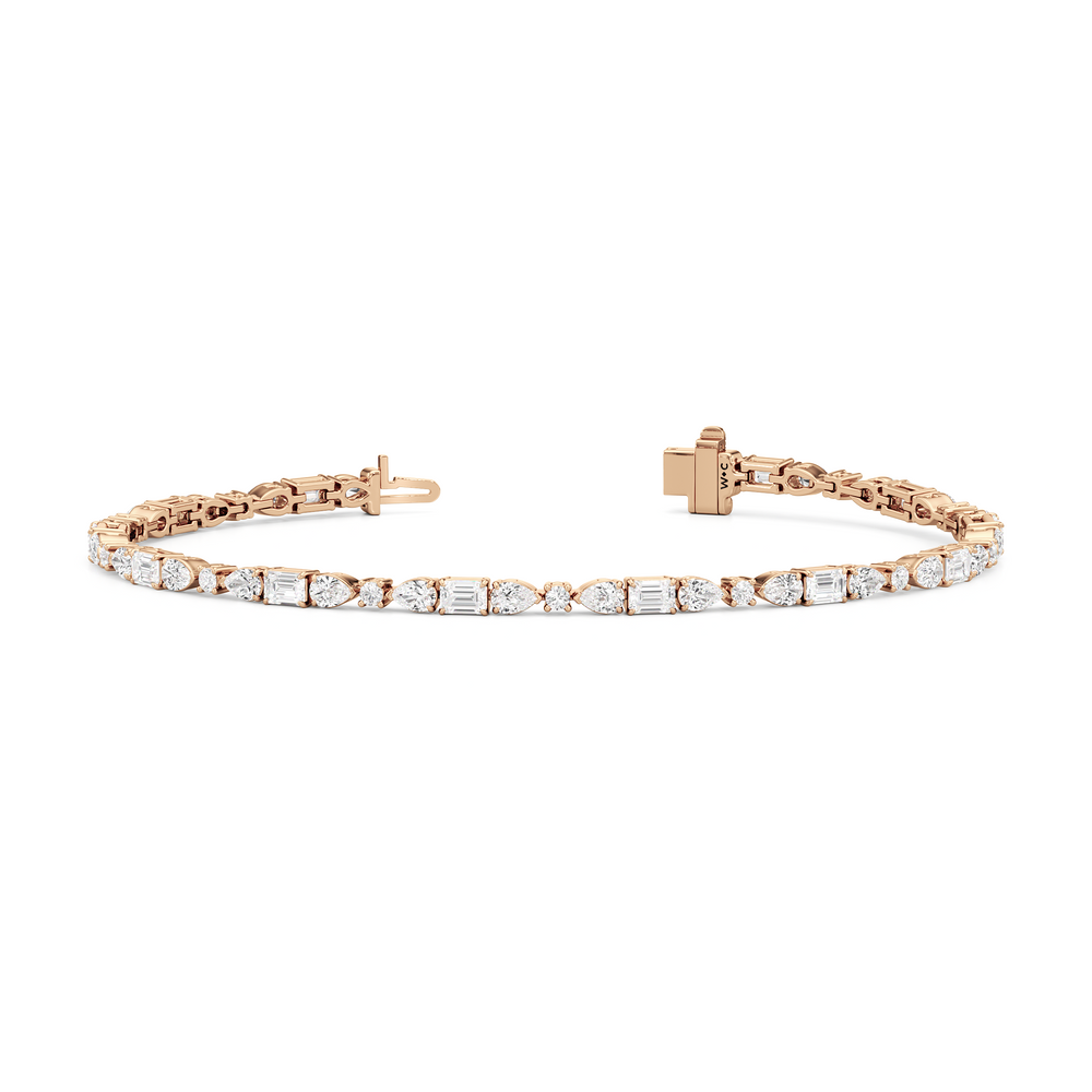 Pear, Emerald and Oval Linear Tennis Bracelet with Lab Cut Diamond in 14KT Rose Gold view 2

