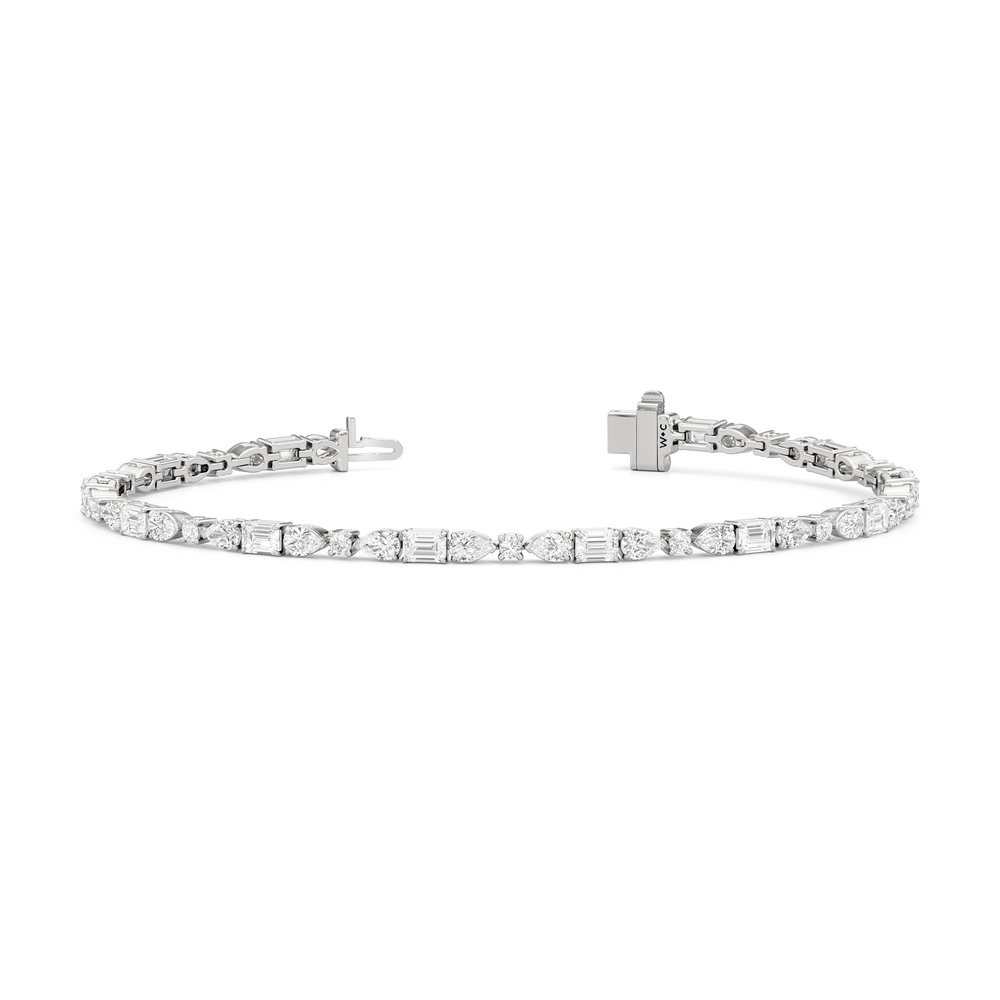 Pear, Emerald and Oval Linear Tennis Bracelet with Lab Cut Diamond in 14KT White Gold view 2
