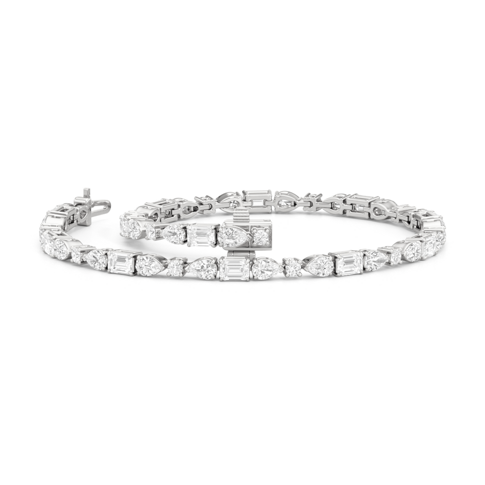 Pear, Emerald and Oval Linear Tennis Bracelet with Lab Cut Diamond in 14KT White Gold view 3
