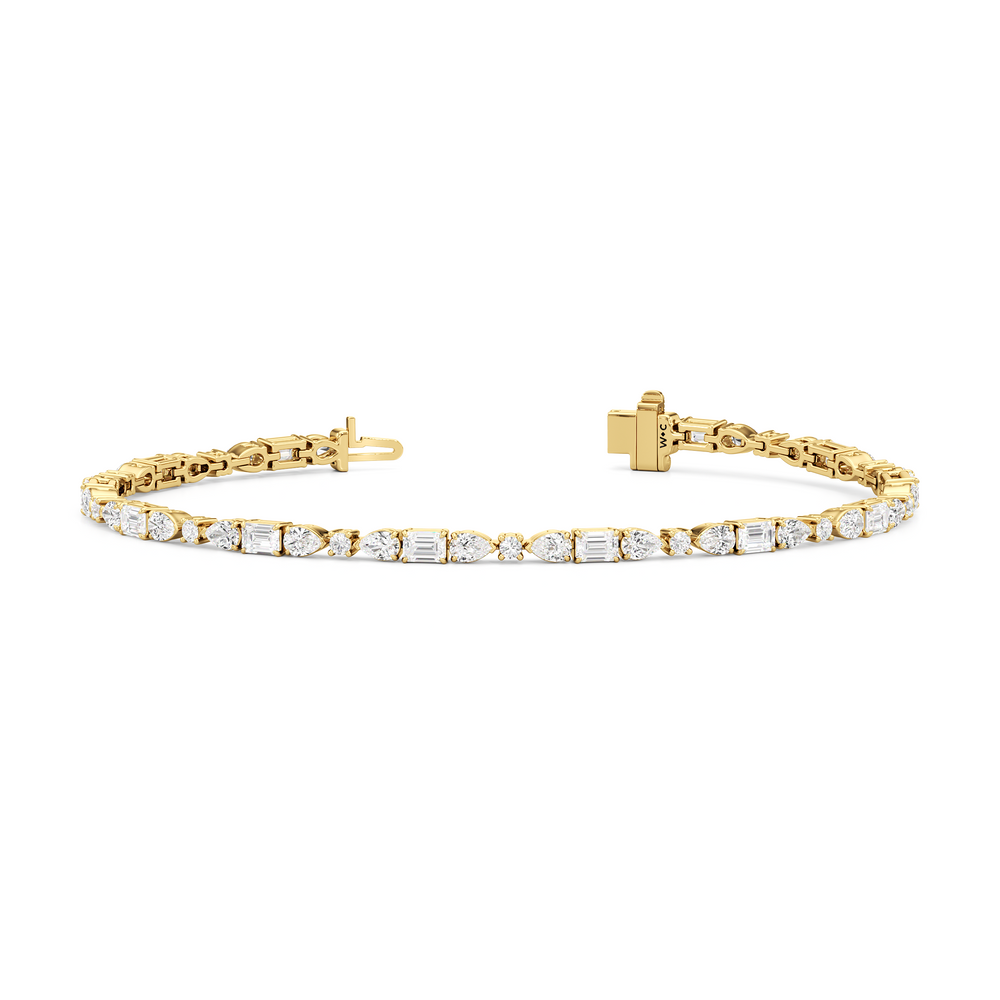 Pear, Emerald and Oval Linear Tennis Bracelet with Lab Cut Diamond in 14KT Yellow Gold view 2
