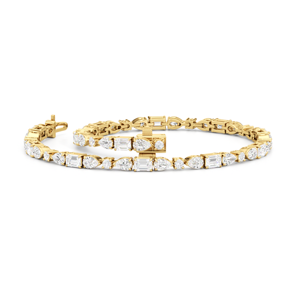 Pear, Emerald and Oval Linear Tennis Bracelet with Lab Cut Diamond in 14KT Yellow Gold view 3
