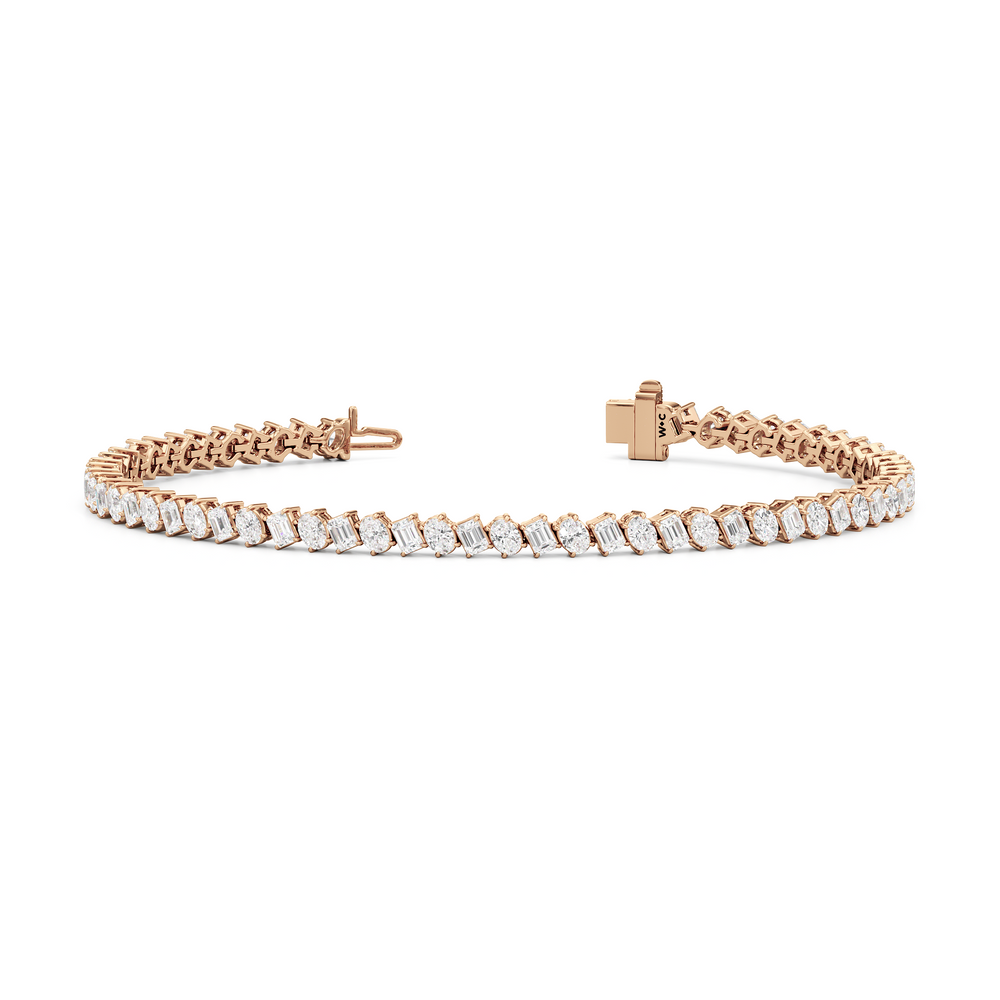 Oval and Emerald Herringbone Tennis Bracelet with Lab Cut Diamond in 14KT Rose Gold view 2
