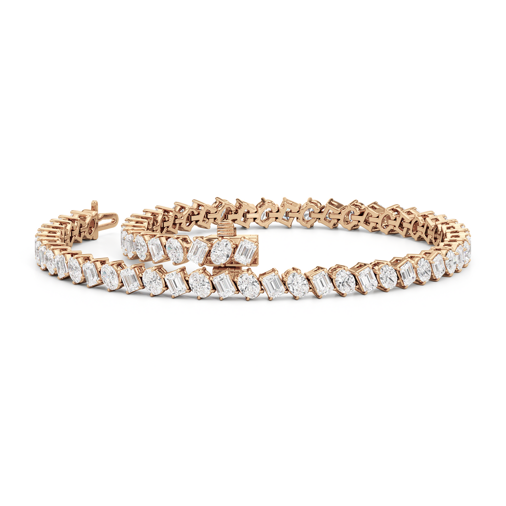 Oval and Emerald Herringbone Tennis Bracelet with Lab Cut Diamond in 14KT Rose Gold view 3
