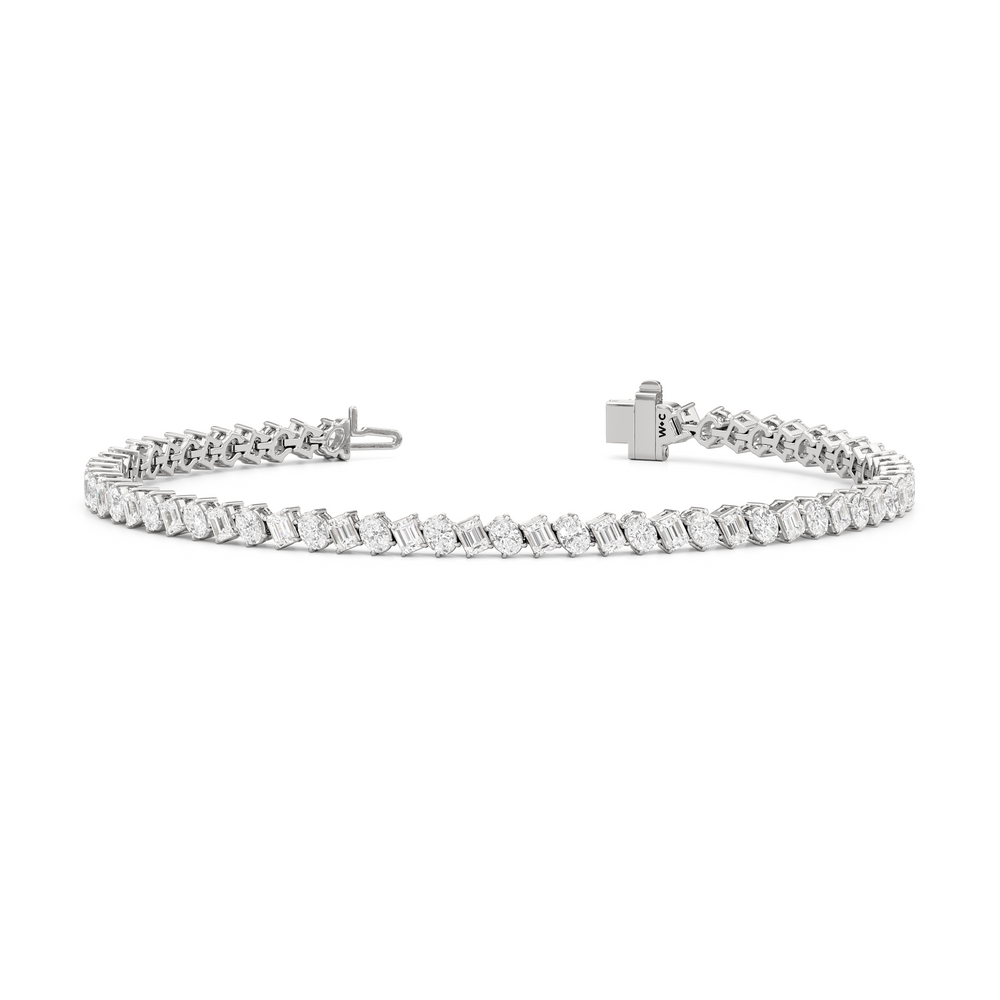 Oval and Emerald Herringbone Tennis Bracelet with Lab Cut Diamond in 14KT White Gold view 2
