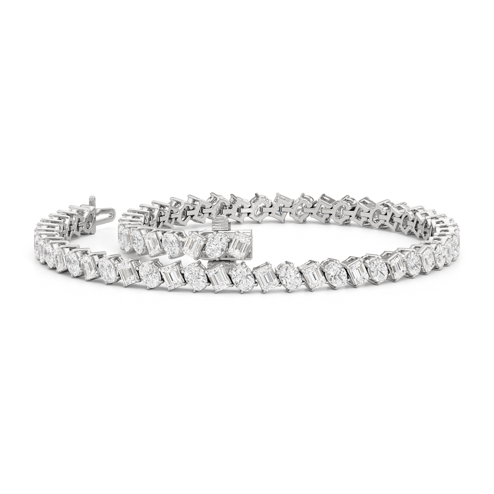 Oval and Emerald Herringbone Tennis Bracelet with Lab Cut Diamond in 14KT White Gold view 3
