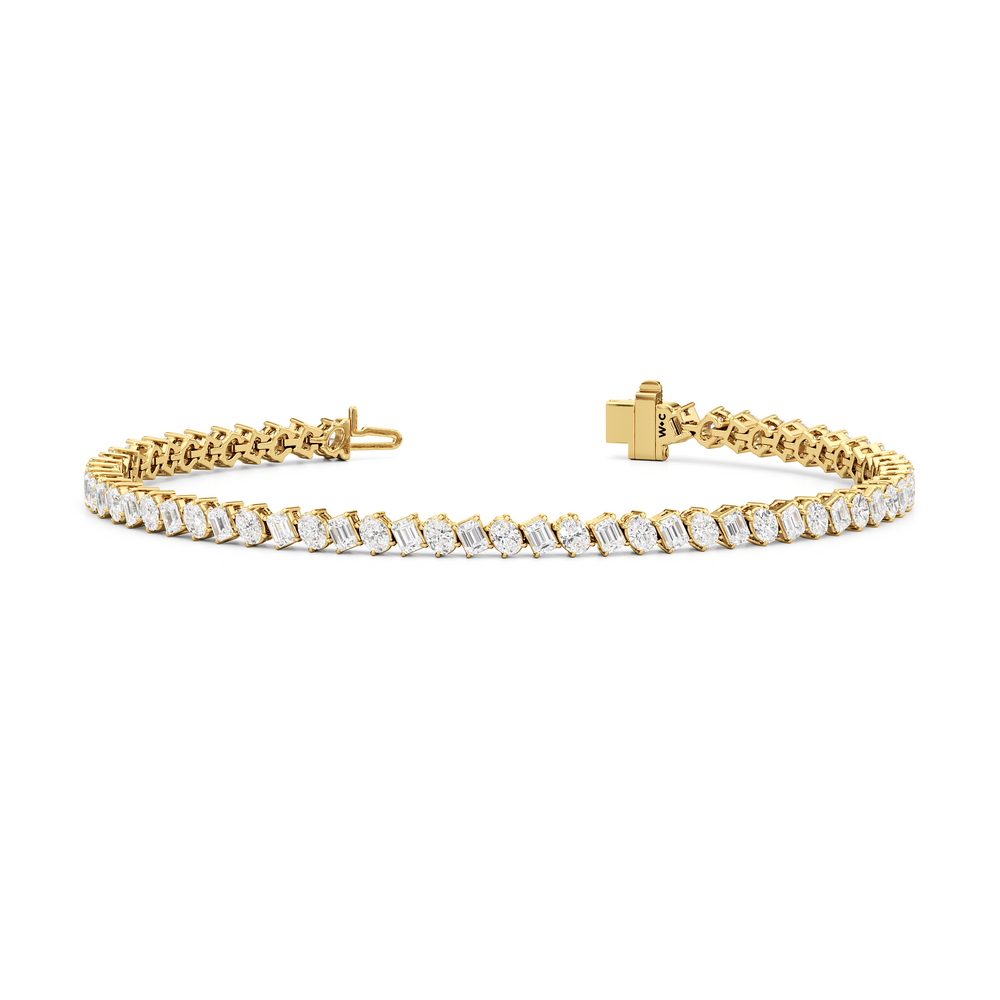 Oval and Emerald Herringbone Tennis Bracelet with Lab Cut Diamond in 14KT Yellow Gold view 2
