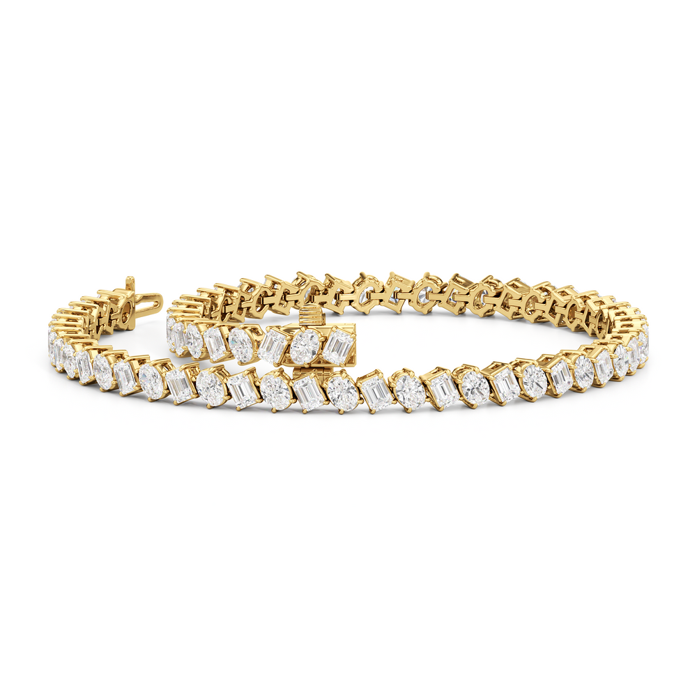 Oval and Emerald Herringbone Tennis Bracelet with Lab Cut Diamond in 14KT Yellow Gold view 3
