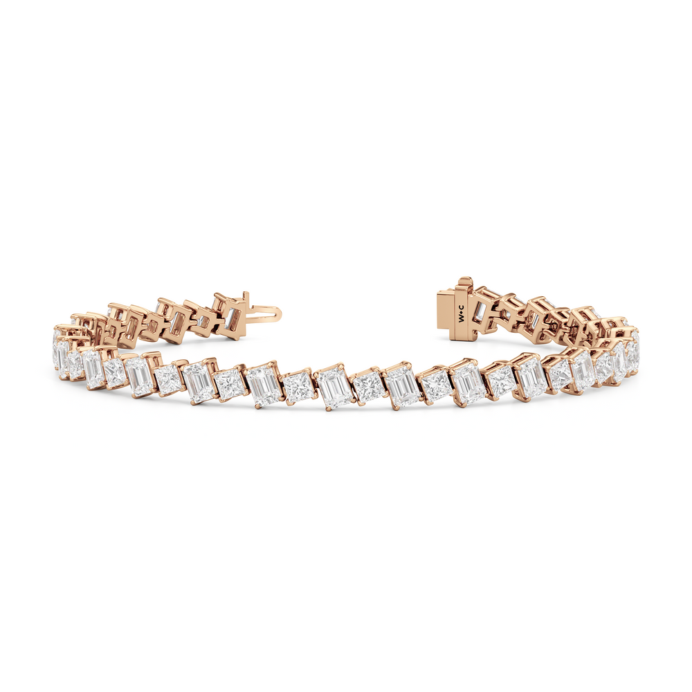 Emerald and Princess Herringbone Tennis Bracelet with 13 3/4 Cut Diamond in 14KT Rose Gold view 2
