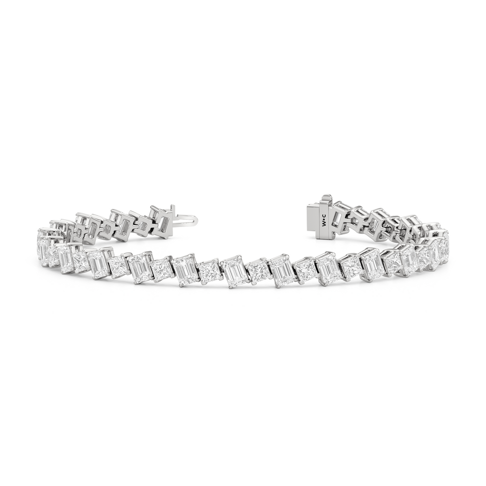 Emerald and Princess Herringbone Tennis Bracelet with 13 3/4 Cut Diamond in 14KT White Gold view 2
