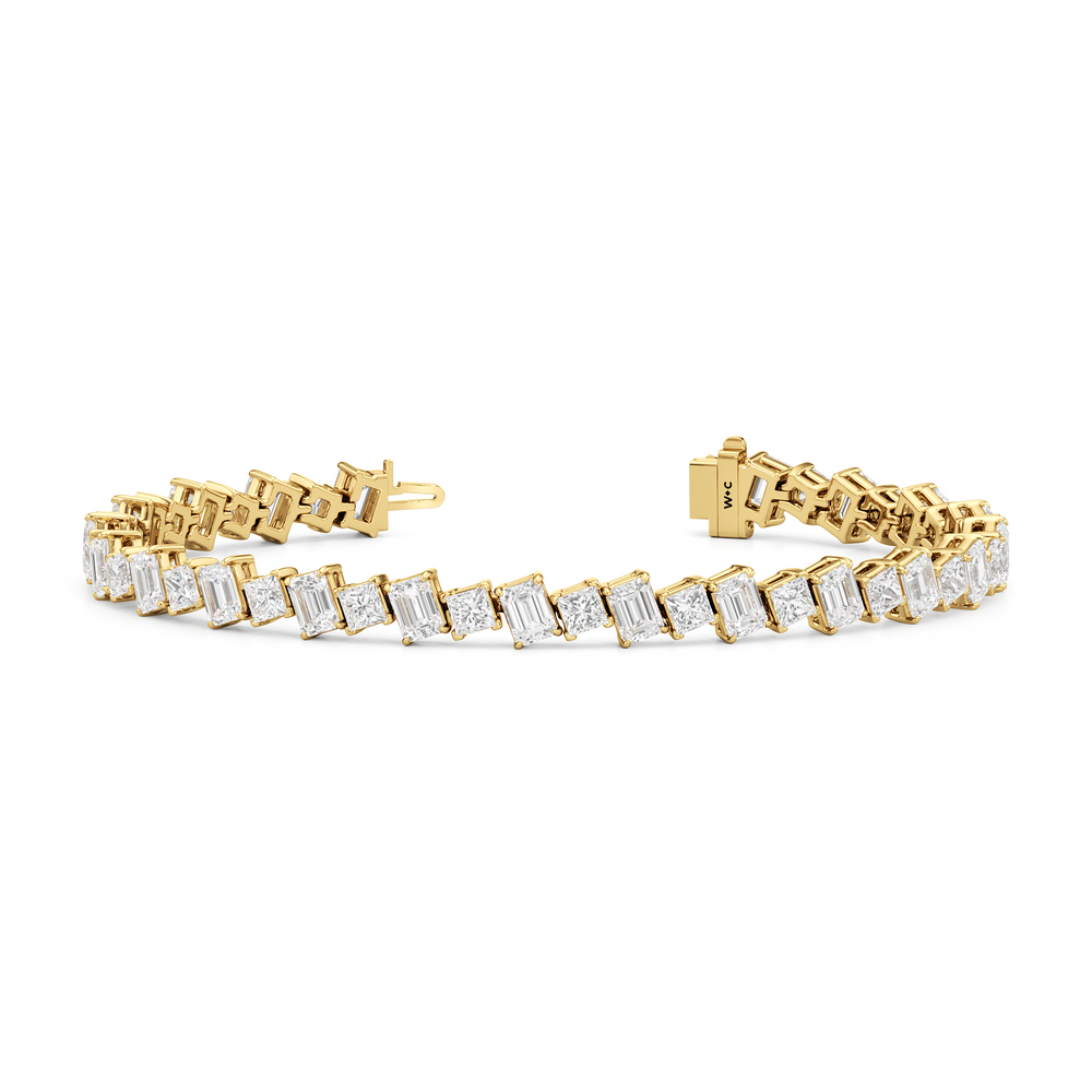 Emerald and Princess Herringbone Tennis Bracelet with 13 3/4 Cut Diamond in 14KT Yellow Gold view 2
