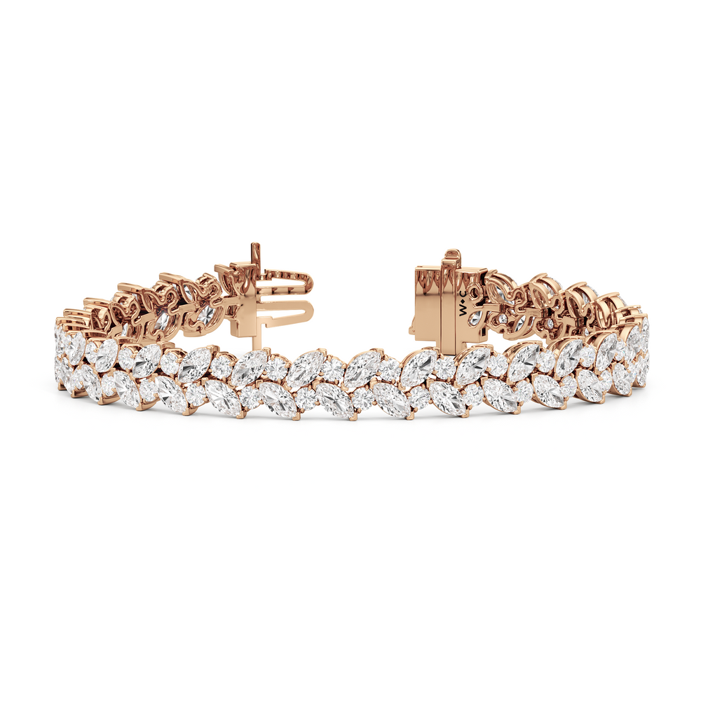 Woven Round and Marquise Tennis Bracelet with Lab Cut Diamond in 14KT Rose Gold view 2
