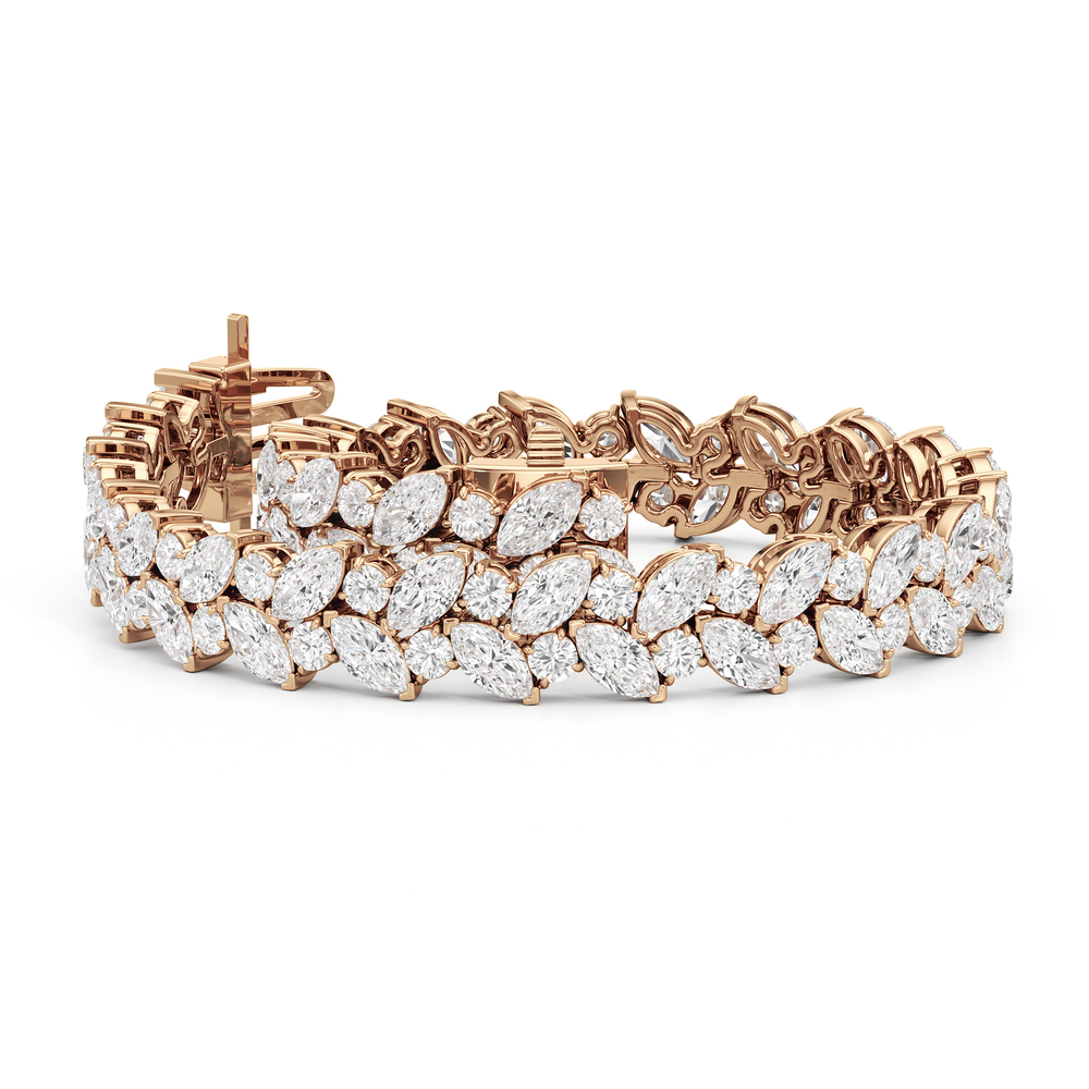 Woven Round and Marquise Tennis Bracelet with Lab Cut Diamond in 14KT Rose Gold view 3
