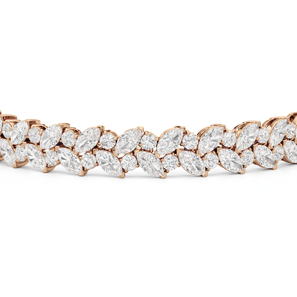 Woven Round and Marquise Tennis Bracelet with Lab Cut Diamond in 14KT Rose Gold view 6
