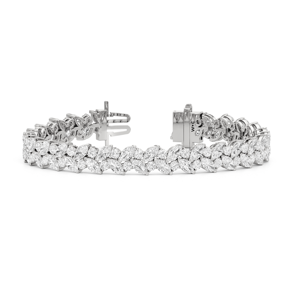 Woven Round and Marquise Tennis Bracelet with Lab Cut Diamond in 14KT White Gold view 2
