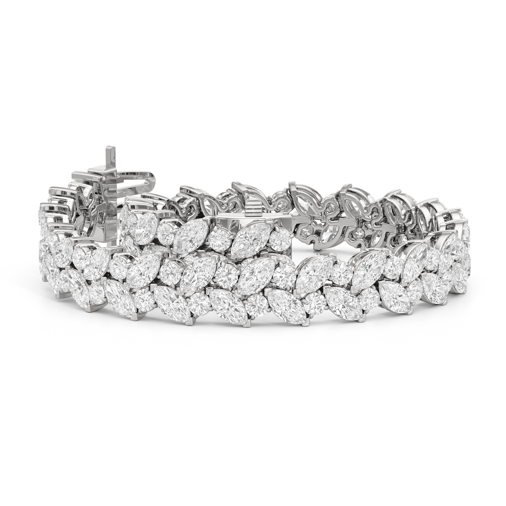 Woven Round and Marquise Tennis Bracelet with Lab Cut Diamond in 14KT White Gold view 3
