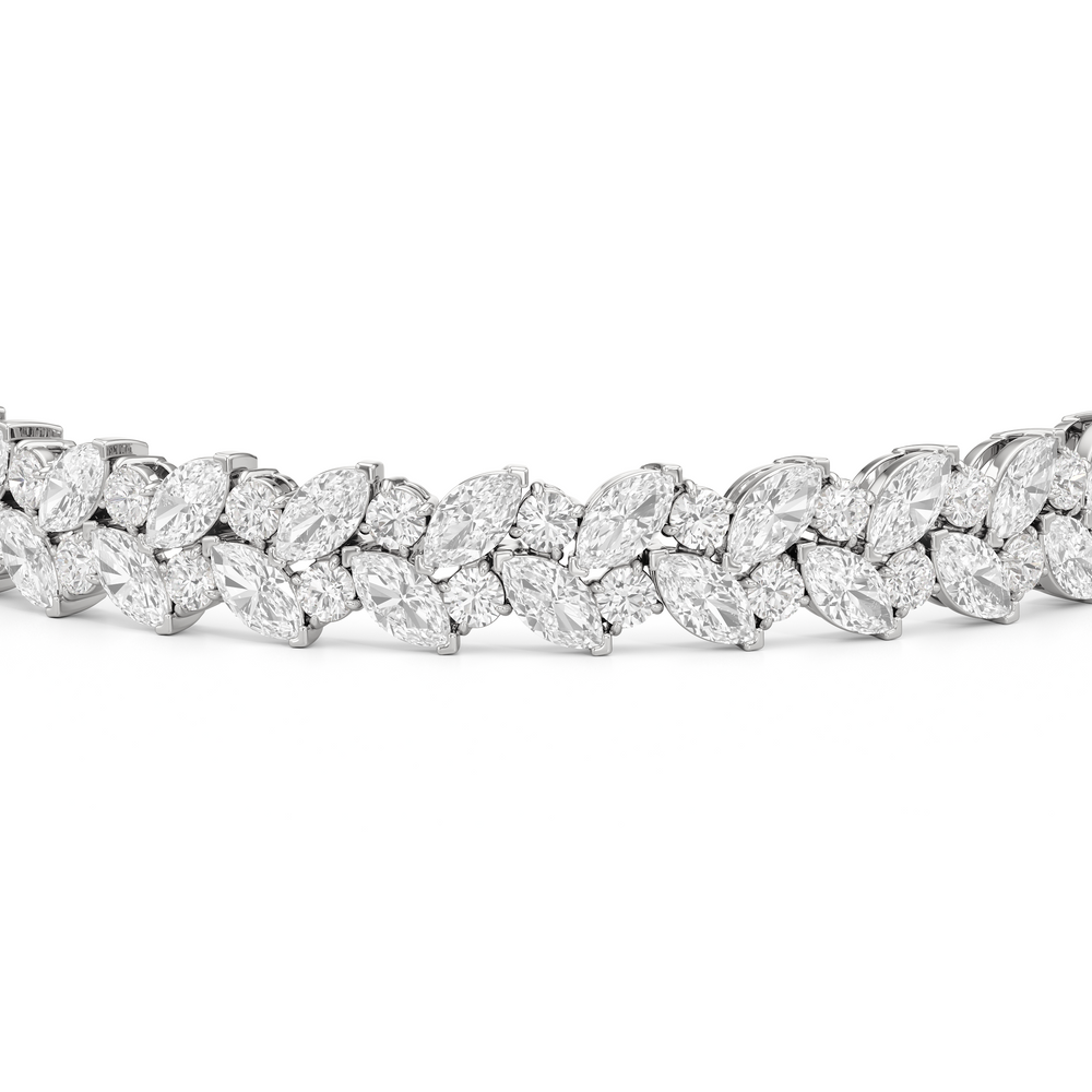 Woven Round and Marquise Tennis Bracelet with Lab Cut Diamond in 14KT White Gold view 6

