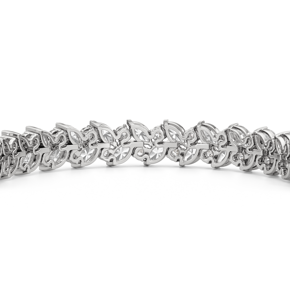 Woven Round and Marquise Tennis Bracelet with Lab Cut Diamond in 14KT White Gold view 8

