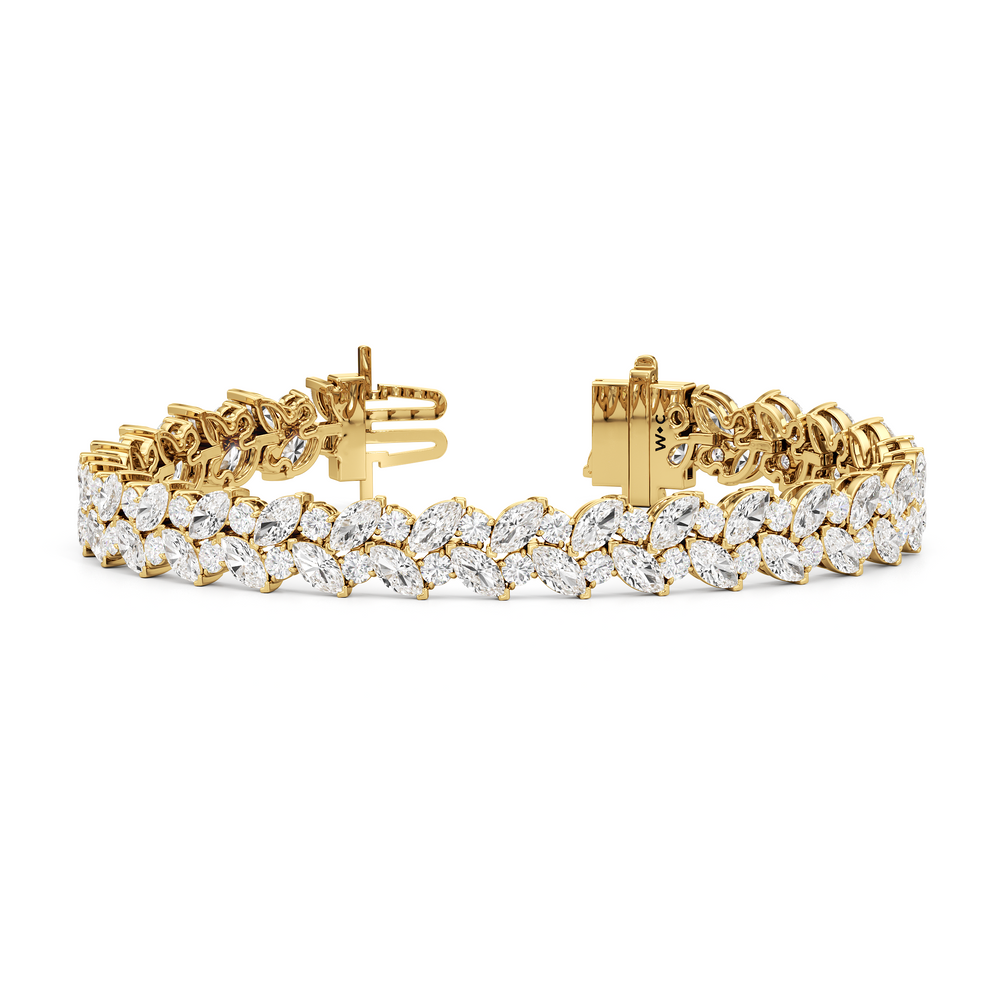 Woven Round and Marquise Tennis Bracelet with Lab Cut Diamond in 14KT Yellow Gold view 2

