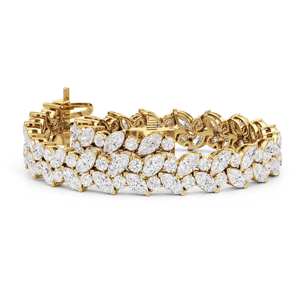Woven Round and Marquise Tennis Bracelet with Lab Cut Diamond in 14KT Yellow Gold view 3
