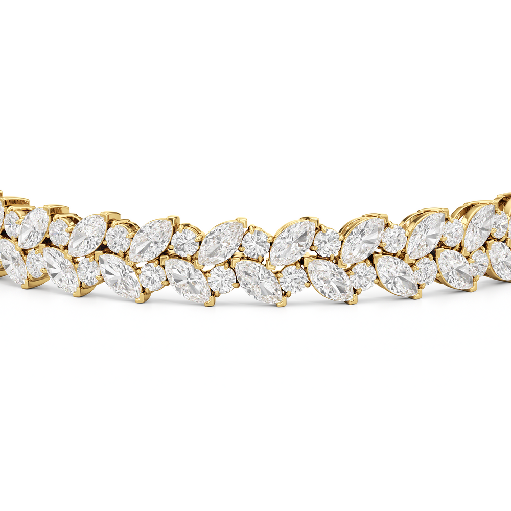 Woven Round and Marquise Tennis Bracelet with Lab Cut Diamond in 14KT Yellow Gold view 6
