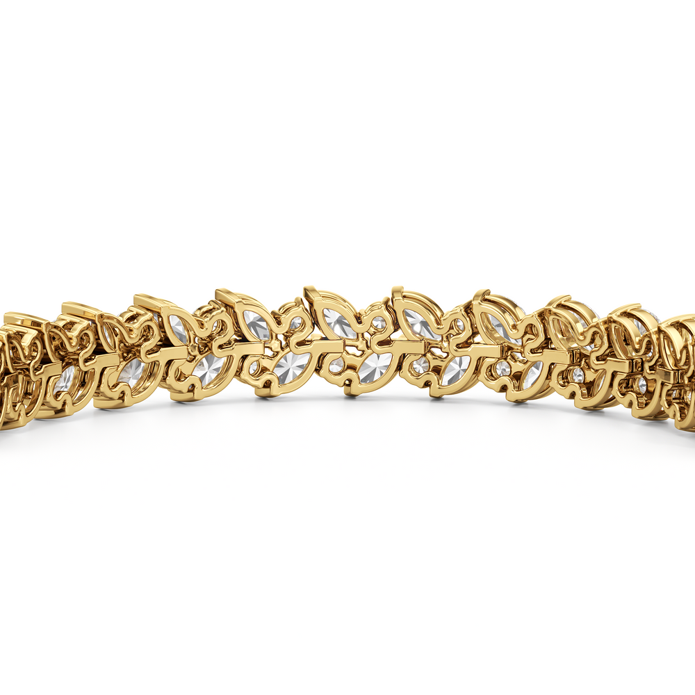 Woven Round and Marquise Tennis Bracelet with Lab Cut Diamond in 14KT Yellow Gold view 8
