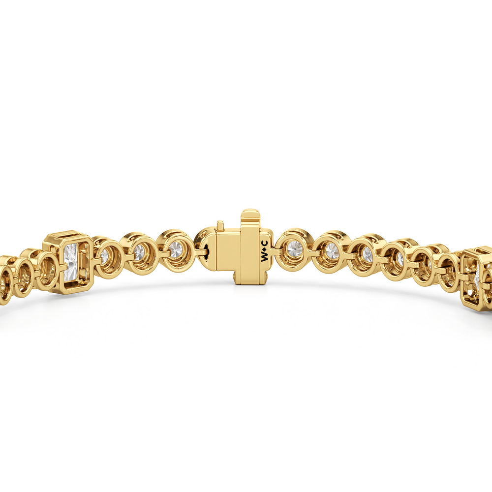 Stationed Radiant Bezel Set Tennis Bracelet with Lab Cut Diamond in 14KT Yellow Gold view 7
