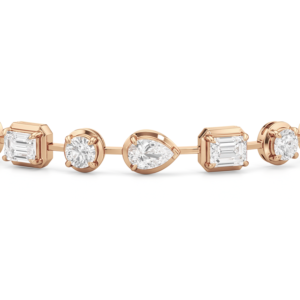 Linear Round, Oval and Emerald Bezel Set Tennis Bracelets with Lab Cut Diamond in 14KT Rose Gold view 6
