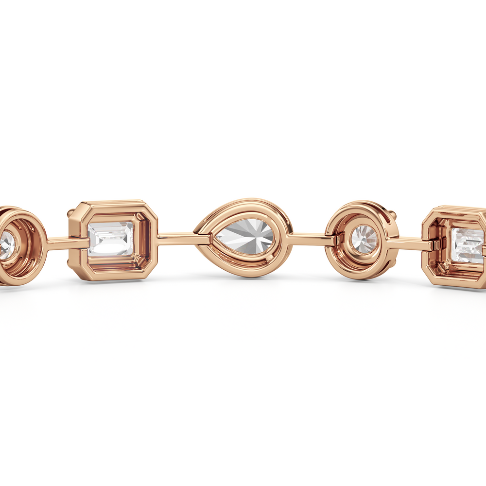 Linear Round, Oval and Emerald Bezel Set Tennis Bracelets with Lab Cut Diamond in 14KT Rose Gold view 8
