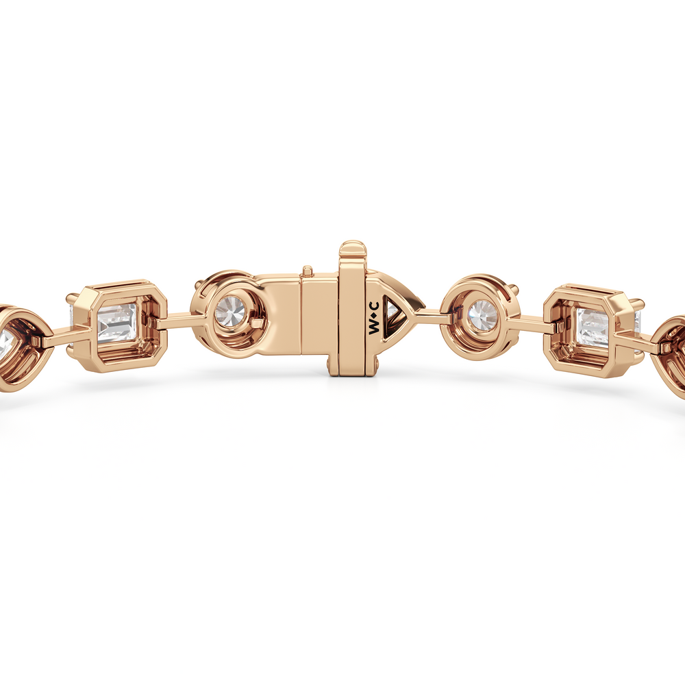Linear Round, Oval and Emerald Bezel Set Tennis Bracelets with Lab Cut Diamond in 14KT Rose Gold view 7
