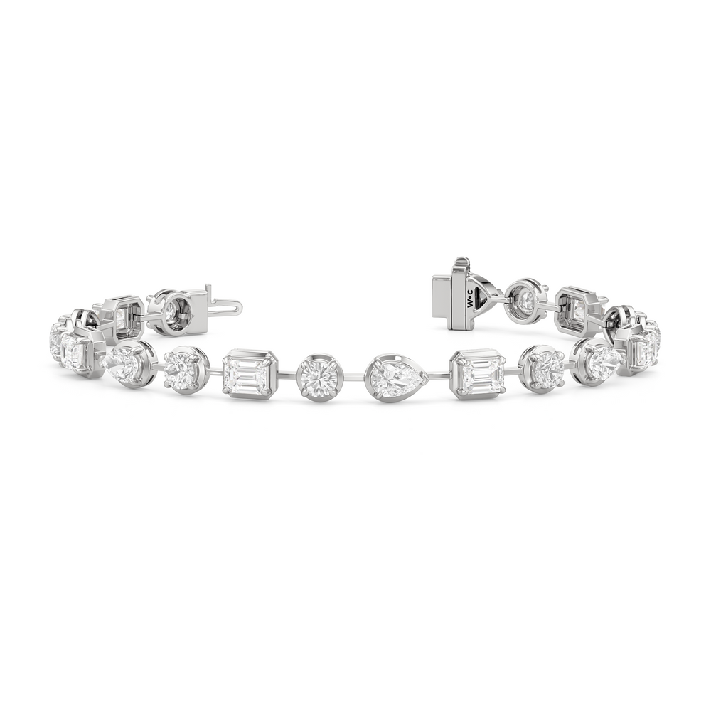 Linear Round, Oval and Emerald Bezel Set Tennis Bracelets with Lab Cut Diamond in 14KT White Gold view 2
