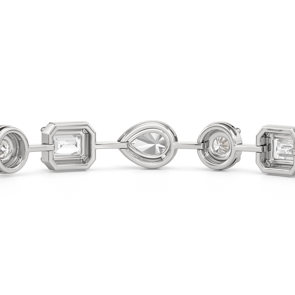 Linear Round, Oval and Emerald Bezel Set Tennis Bracelets with Lab Cut Diamond in 14KT White Gold view 8
