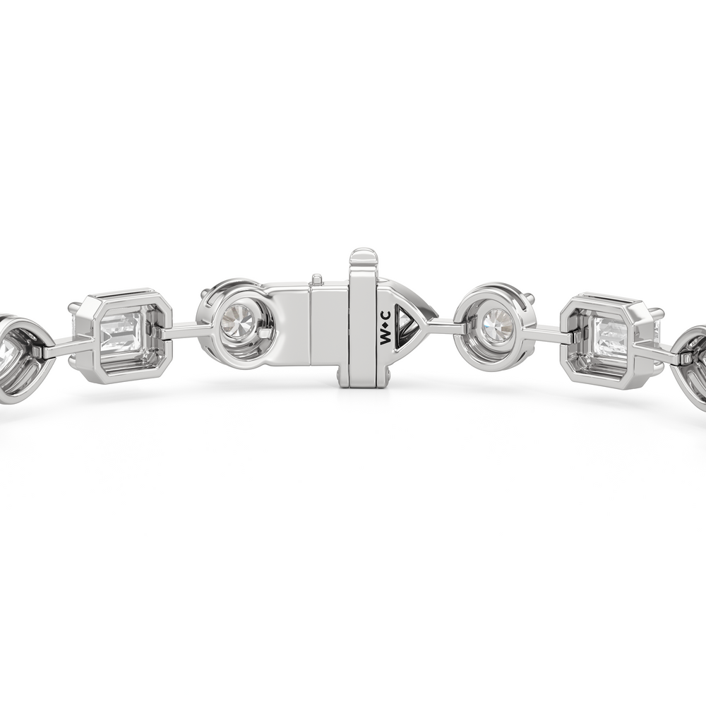 Linear Round, Oval and Emerald Bezel Set Tennis Bracelets with Lab Cut Diamond in 14KT White Gold view 7
