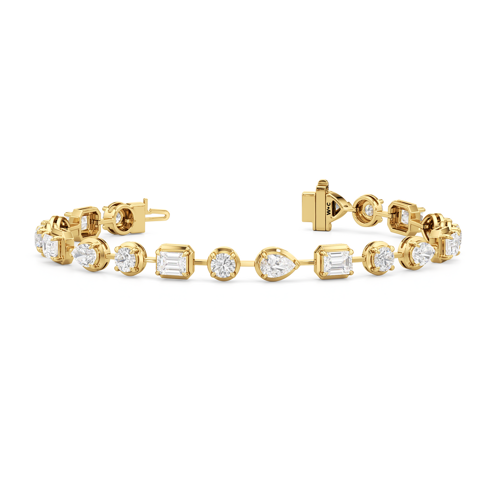 Linear Round, Oval and Emerald Bezel Set Tennis Bracelets with Lab Cut Diamond in 14KT Yellow Gold view 2
