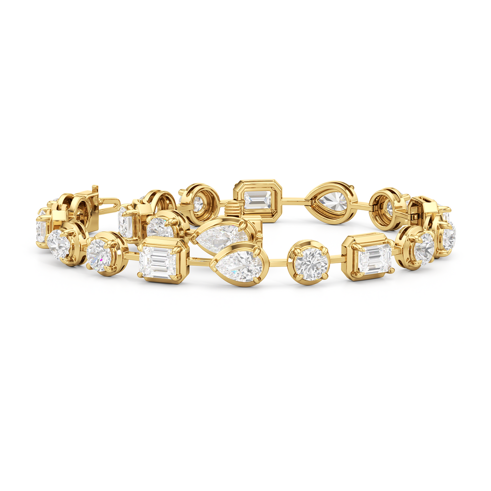 Linear Round, Oval and Emerald Bezel Set Tennis Bracelets with Lab Cut Diamond in 14KT Yellow Gold view 3
