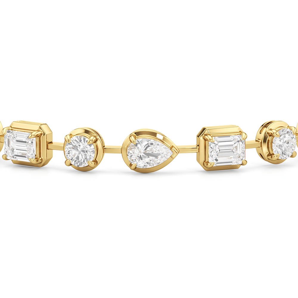 Linear Round, Oval and Emerald Bezel Set Tennis Bracelets with Lab Cut Diamond in 14KT Yellow Gold view 6
