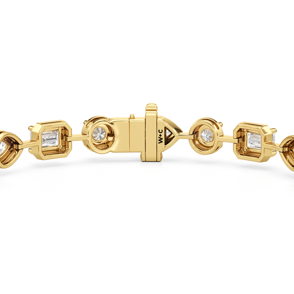 Linear Round, Oval and Emerald Bezel Set Tennis Bracelets with Lab Cut Diamond in 14KT Yellow Gold view 7
