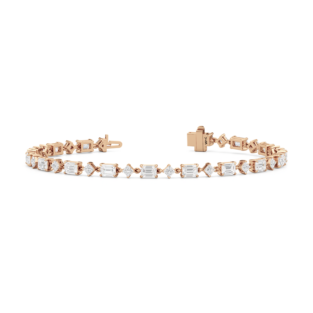 Alternating Emerald and Princess Tennis Bracelet with 7 1/8 Cut Diamond in 14KT Rose Gold view 2
