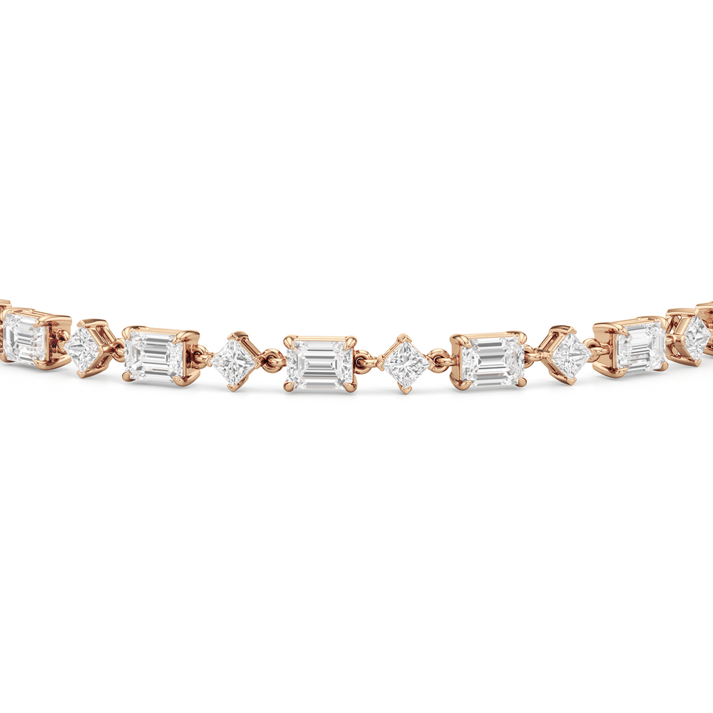 Alternating Emerald and Princess Tennis Bracelet with 7 1/8 Cut Diamond in 14KT Rose Gold view 6
