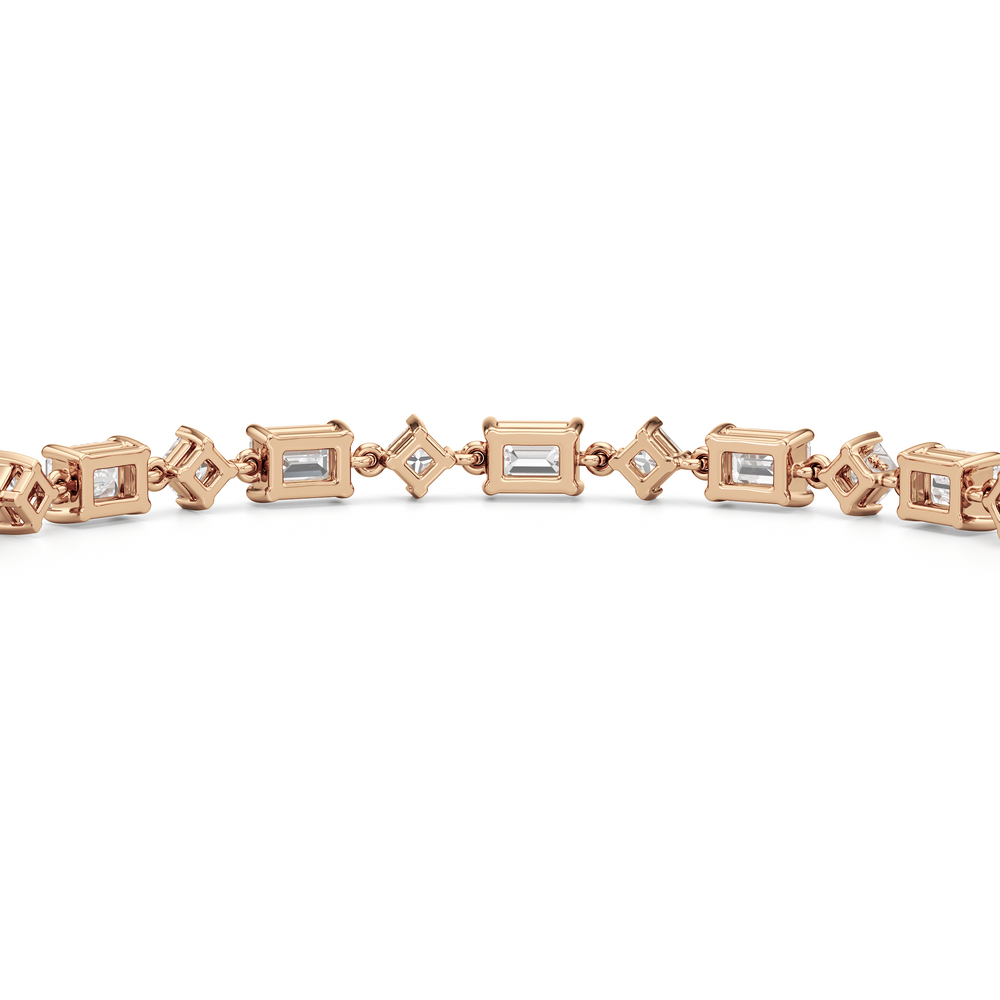 Alternating Emerald and Princess Tennis Bracelet with 7 1/8 Cut Diamond in 14KT Rose Gold view 8
