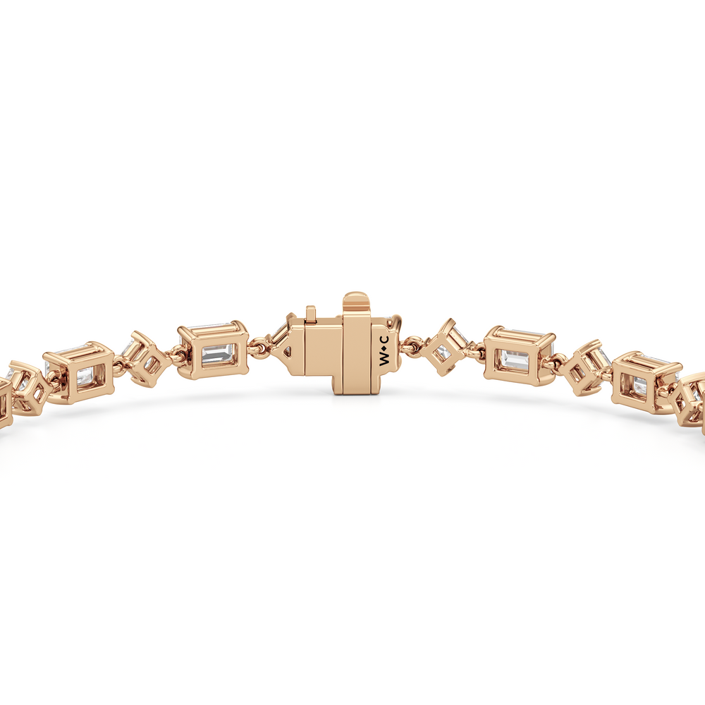 Alternating Emerald and Princess Tennis Bracelet with 7 1/8 Cut Diamond in 14KT Rose Gold view 7
