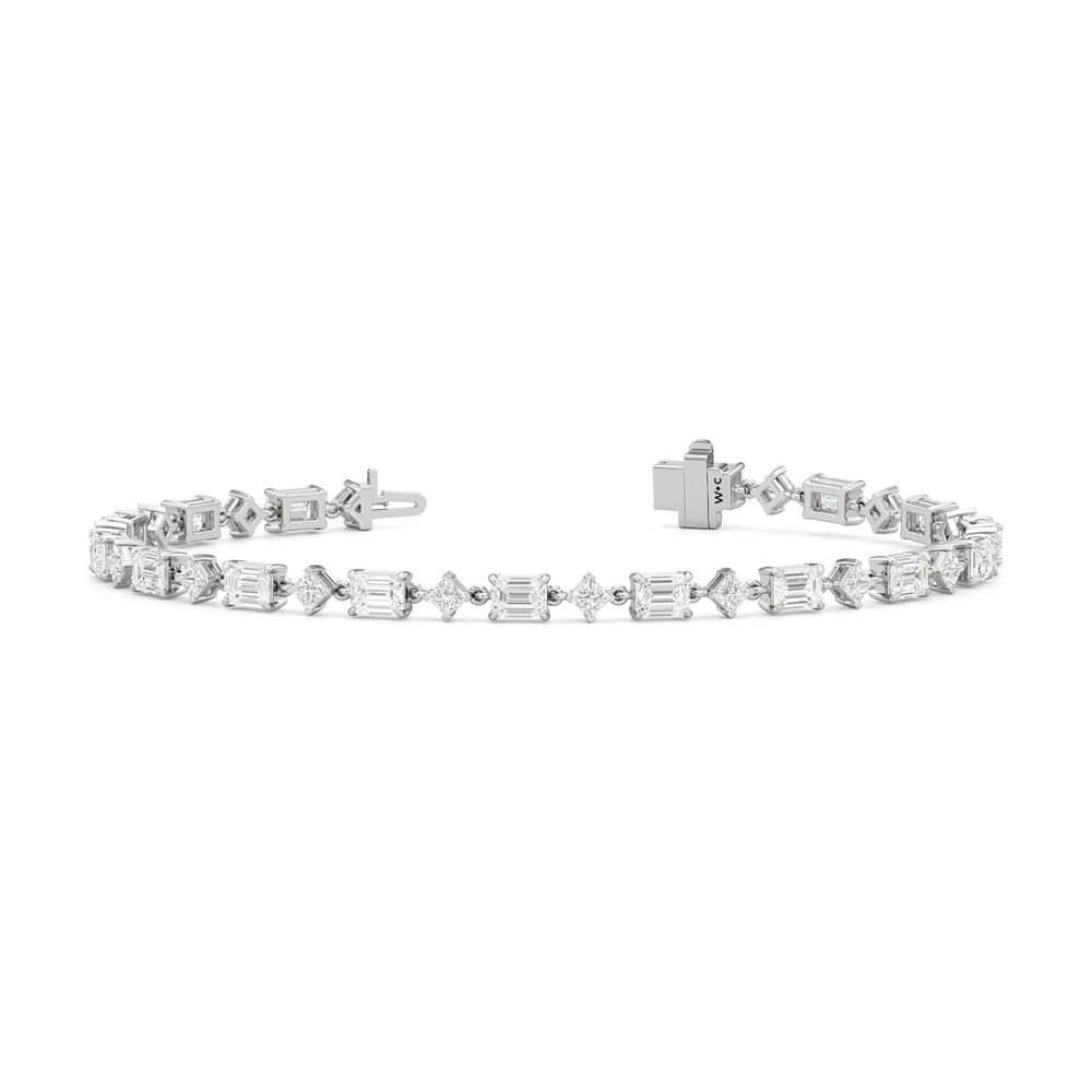 Alternating Emerald and Princess Tennis Bracelet with 7 1/8 Cut Diamond in 14KT White Gold view 2
