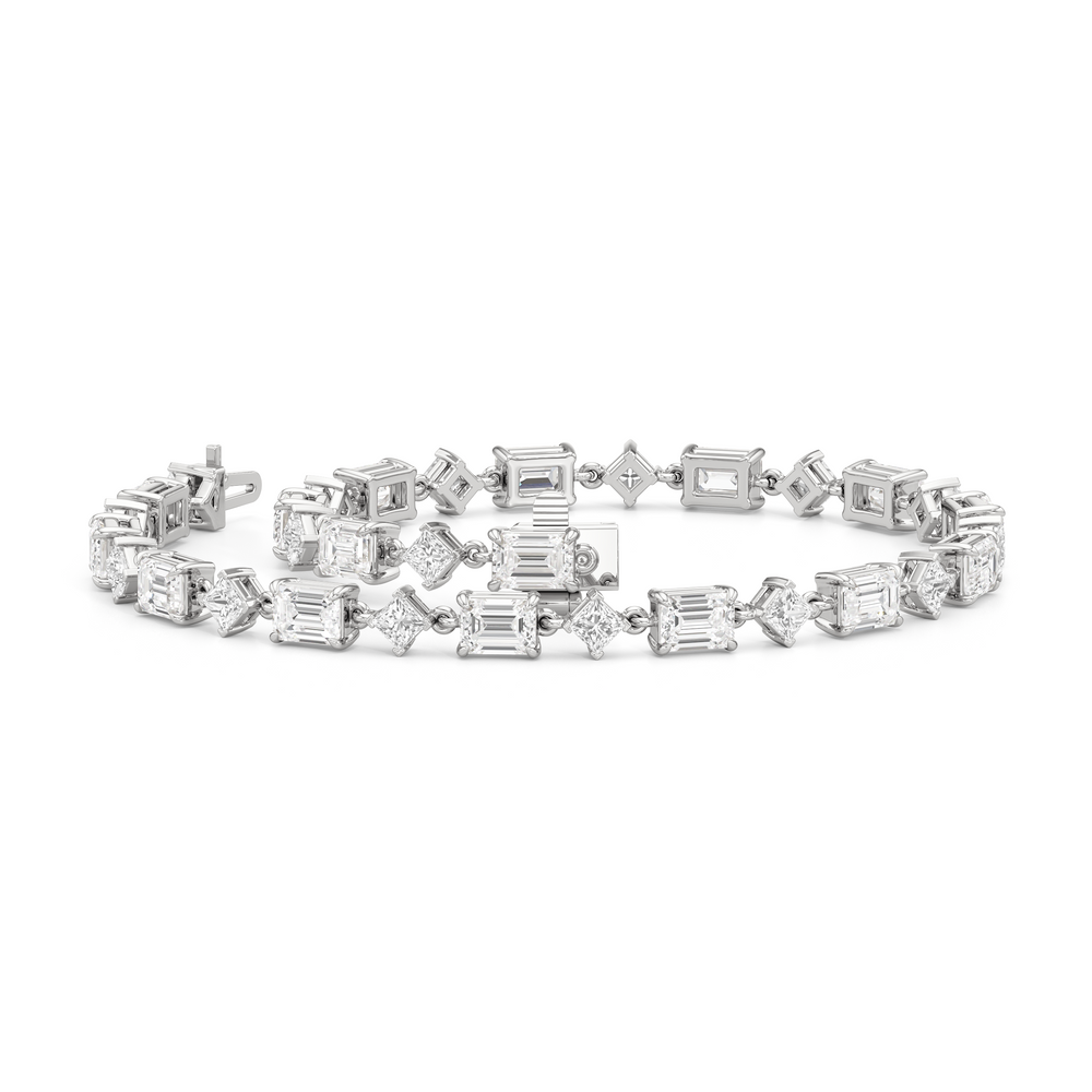 Alternating Emerald and Princess Tennis Bracelet with 7 1/8 Cut Diamond in 14KT White Gold view 3
