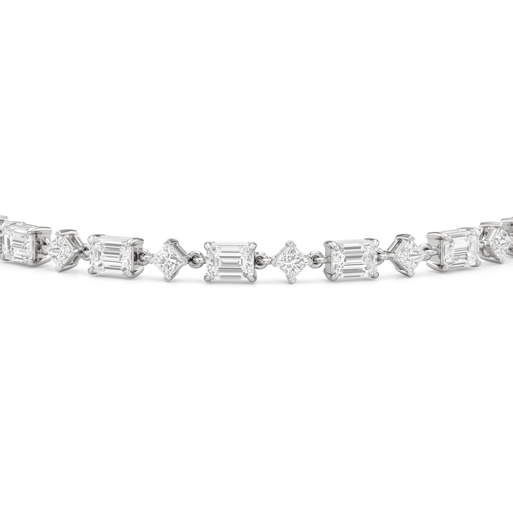 Alternating Emerald and Princess Tennis Bracelet with 7 1/8 Cut Diamond in 14KT White Gold view 6
