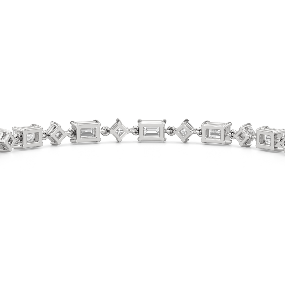 Alternating Emerald and Princess Tennis Bracelet with 7 1/8 Cut Diamond in 14KT White Gold view 8
